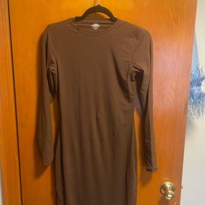 NWT Skims Fits Everybody Long Sleeve Crew Neck Dress (Brown)